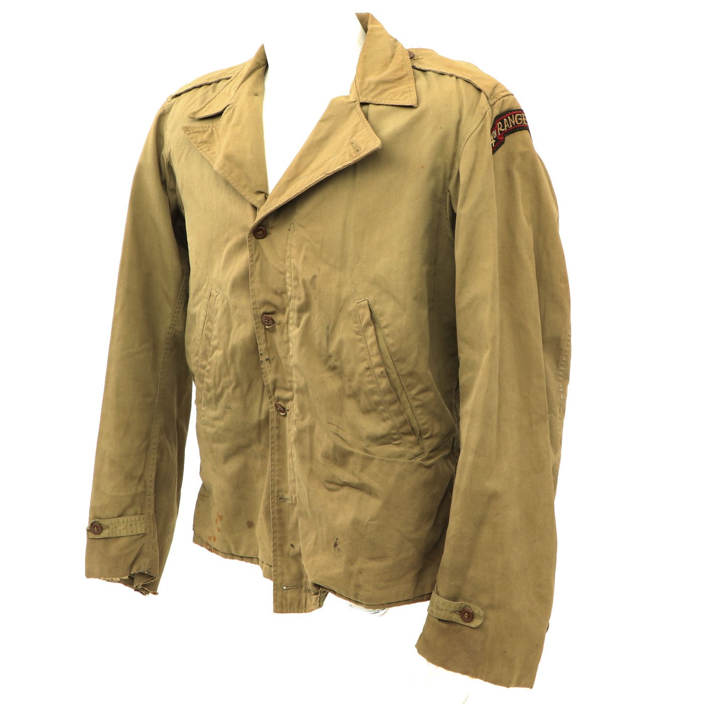 Original U.S. WWII 4th Ranger Battalion M1938 Field Jacket with Scroll and  Invasion Flag Patch