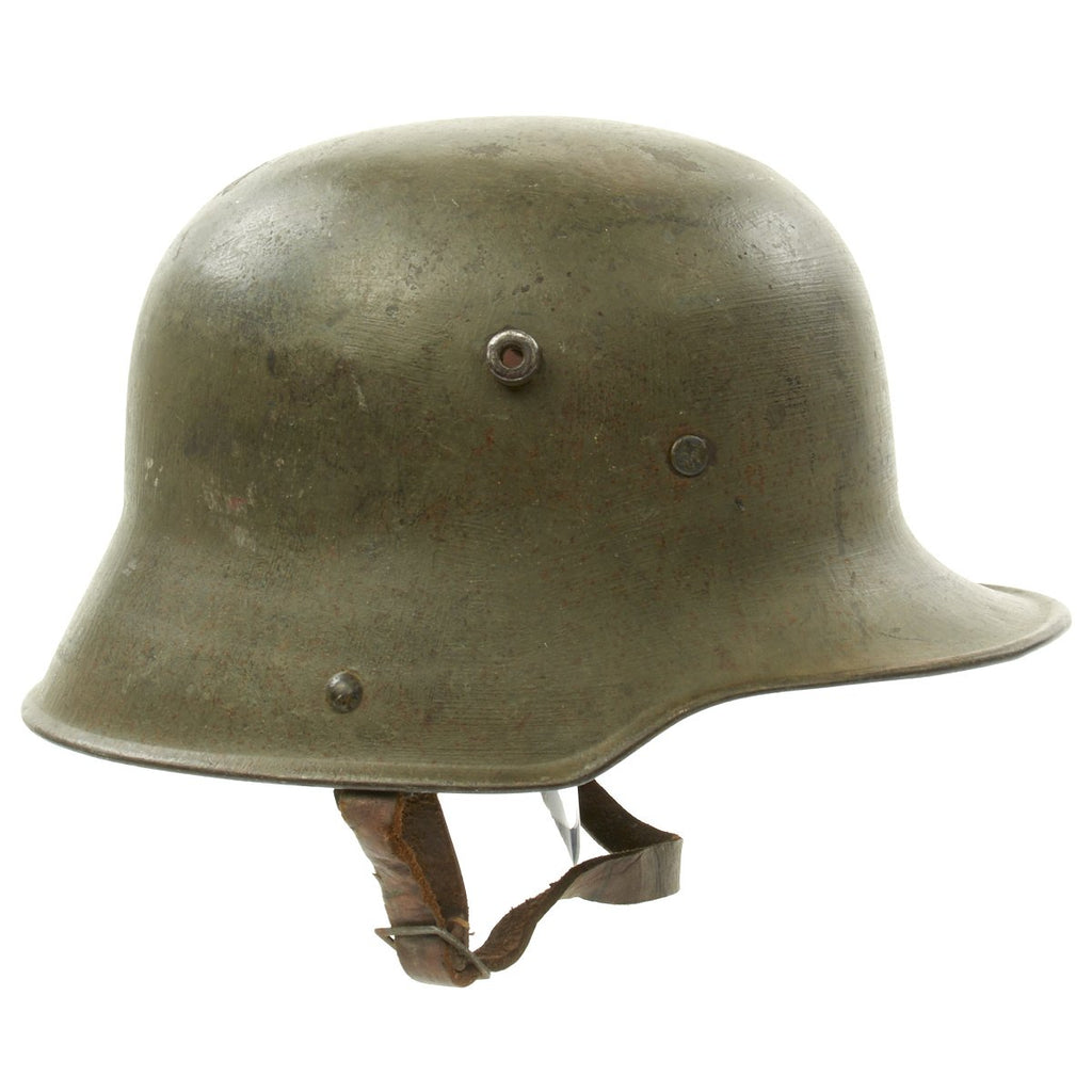 Original German WWI M17 Stahlhelm Helmet with Original Paint and Liner with Chinstrap - Si.66 Original Items