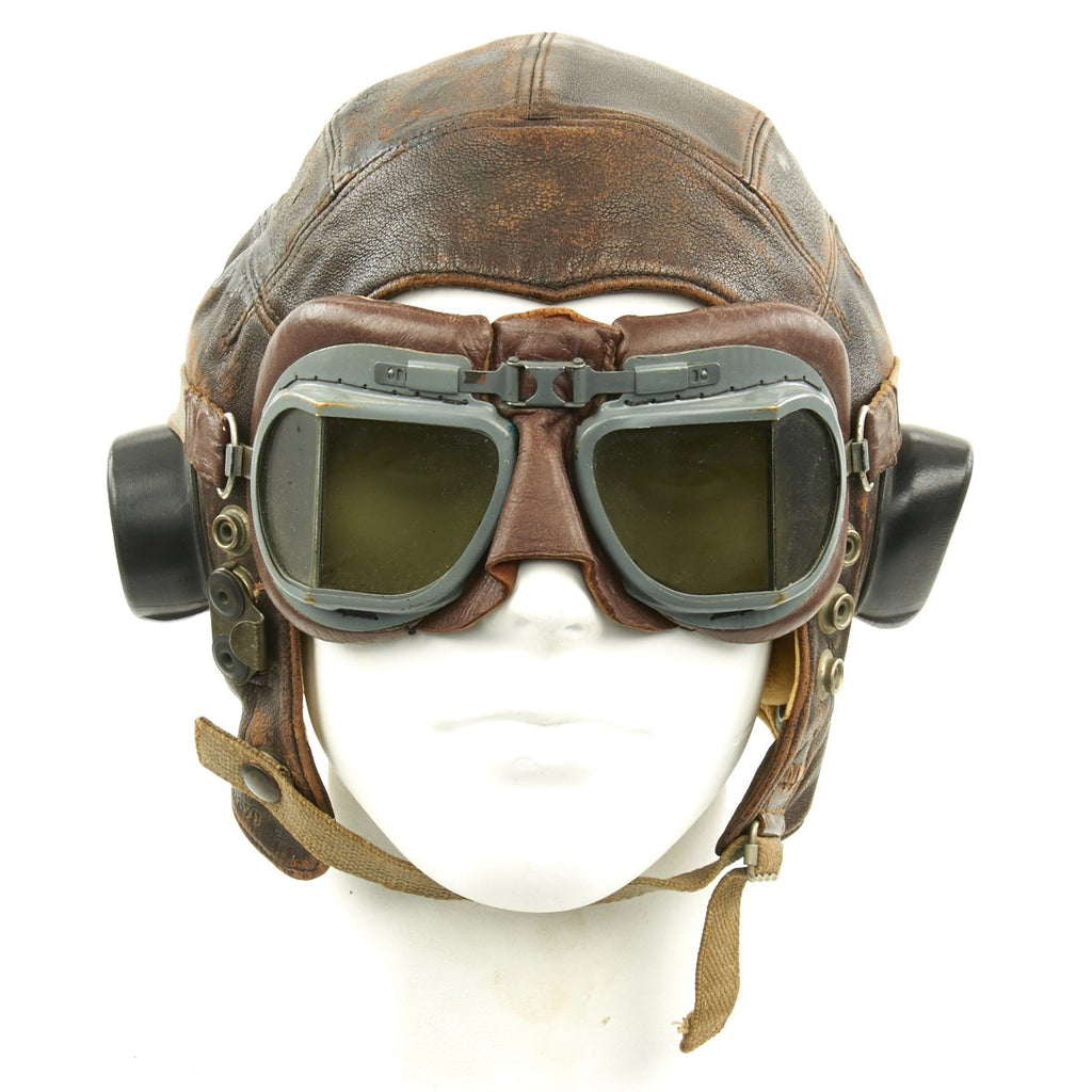 Original British WWII RAF Type C Leather Flying Helmet with Mk VIII Goggles Original Items