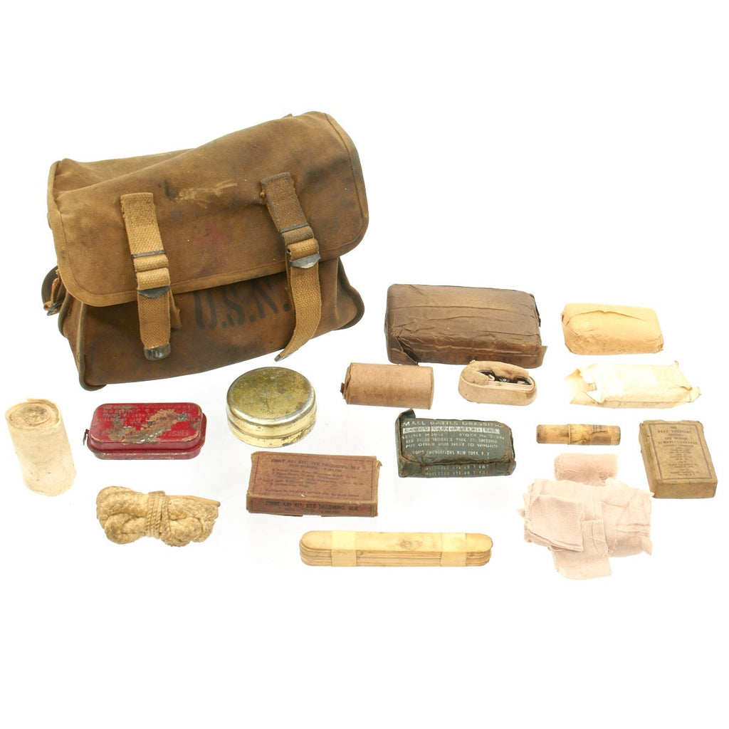 Original U.S. WWII U. S. Navy First Aid Medical Corpsman Medical Kit with Bag Original Items