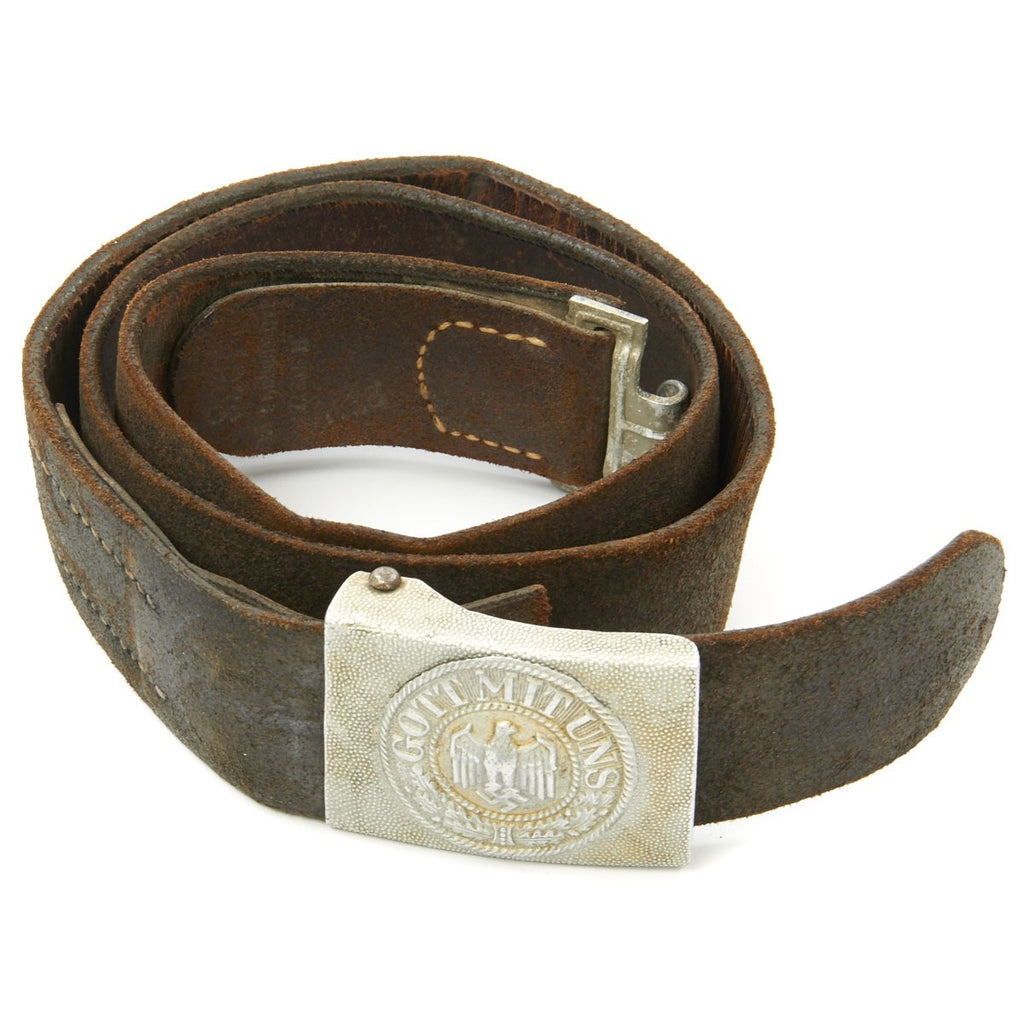 Original German WWII Army Heer Belt with Pebbled Aluminum Buckle - Dated 1939 Original Items