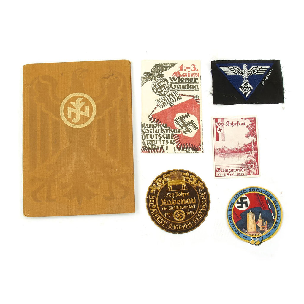 Original German WWII Collector Set: Wine Bottle Labels, TENO Eagle, and Woman's Membership Book Original Items