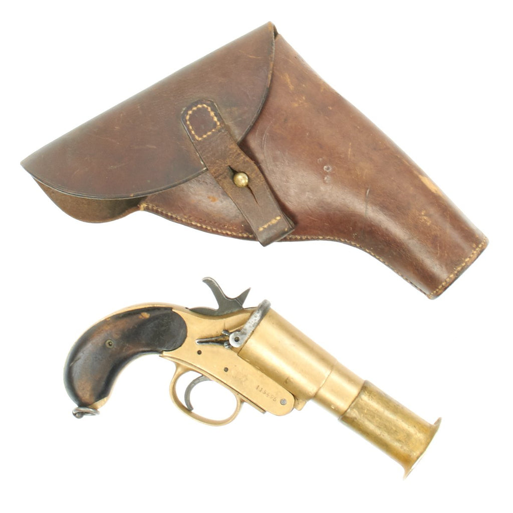 Original British WWI/WWII 1918-Dated MkIII* Webley & Scott Brass Flare Gun with Original Holster Original Items