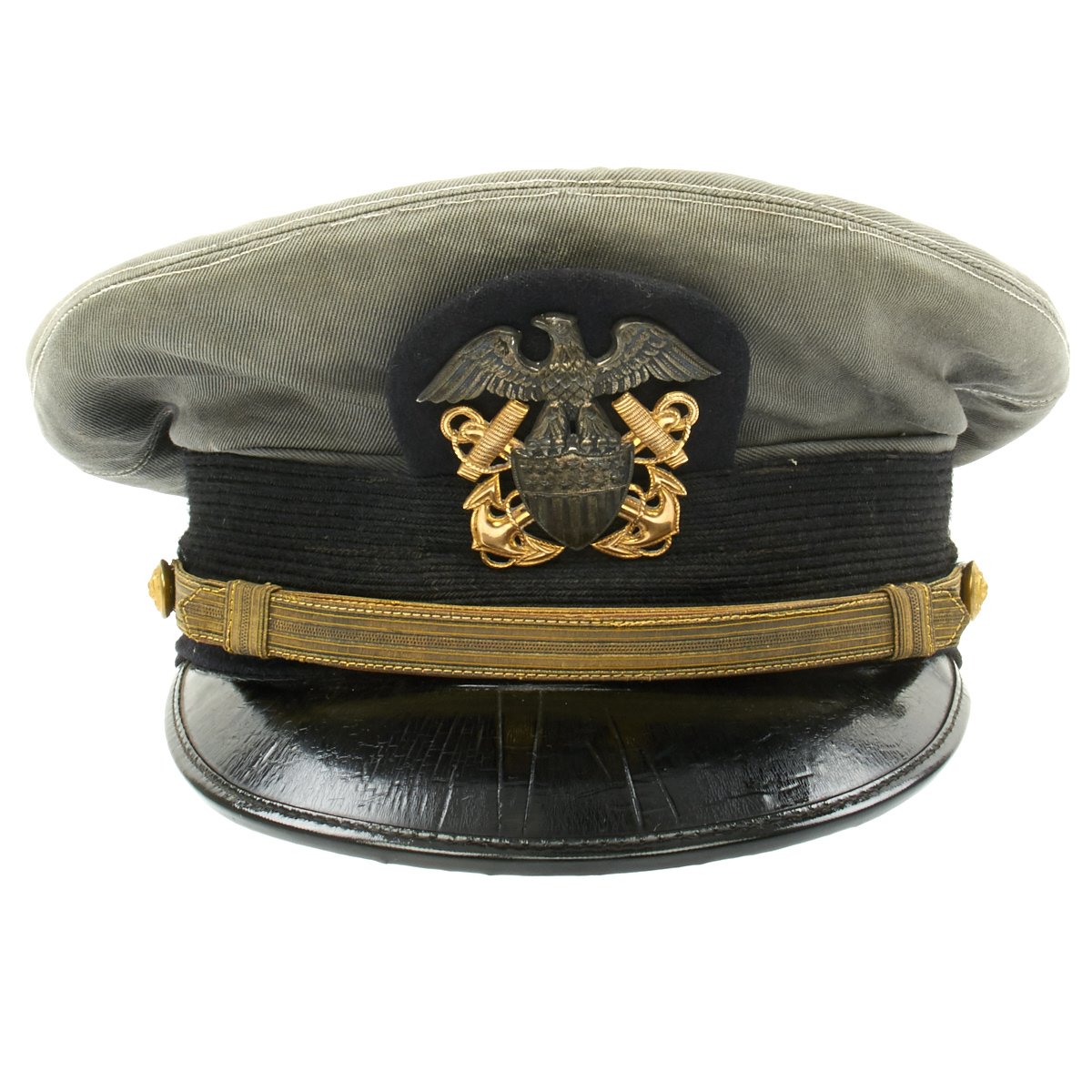 Original U.S. WWII Naval Officer Gray Combination Visor Cap by