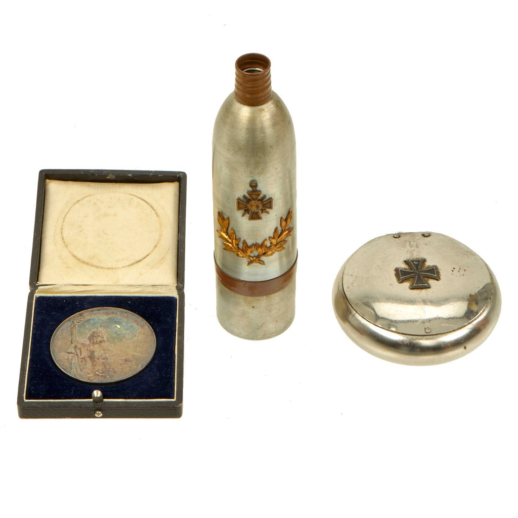 Original Imperial German WWI Era Table Medal Grouping - Table Medal, Dish, & Bottle Original Items