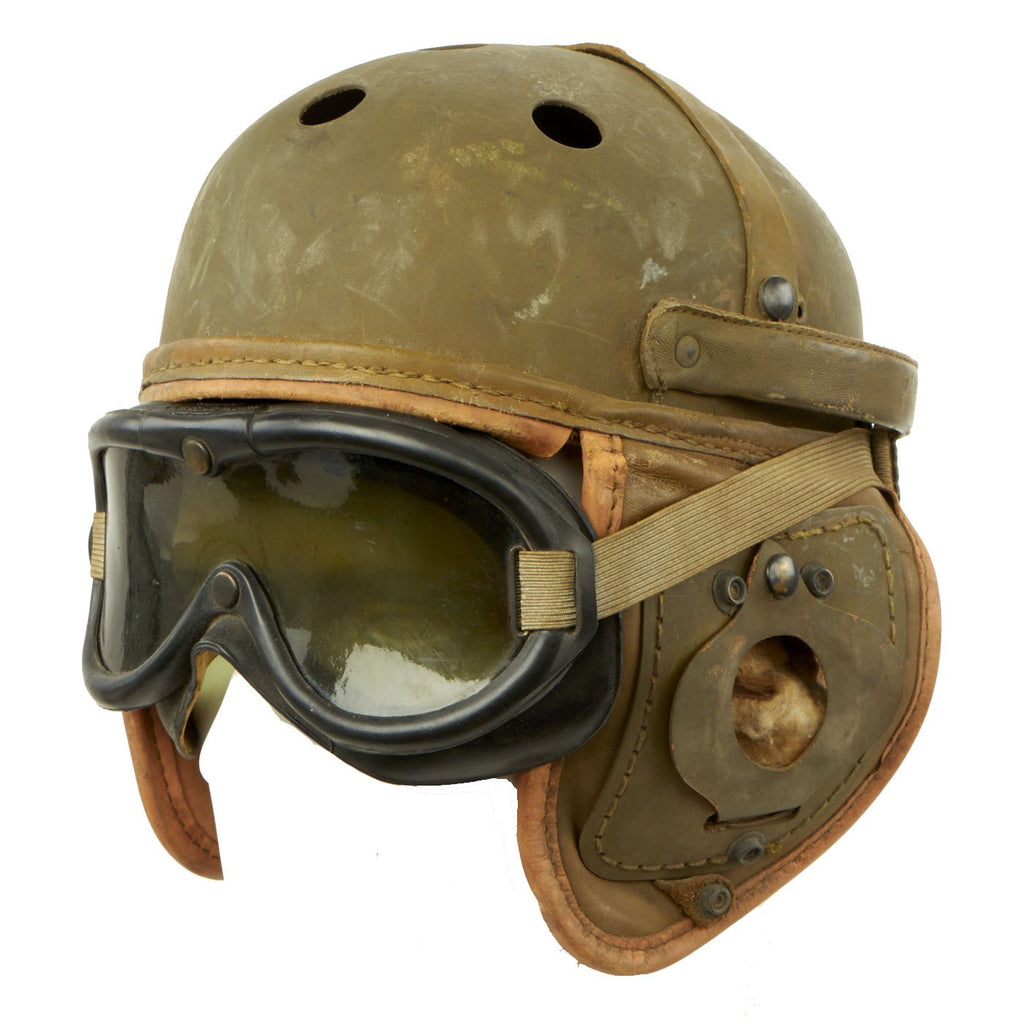 Original U.S. WWII M38 Tanker Helmet by Rawlings with M-1944 Polaroid Goggles - Size 7 3/8 Original Items