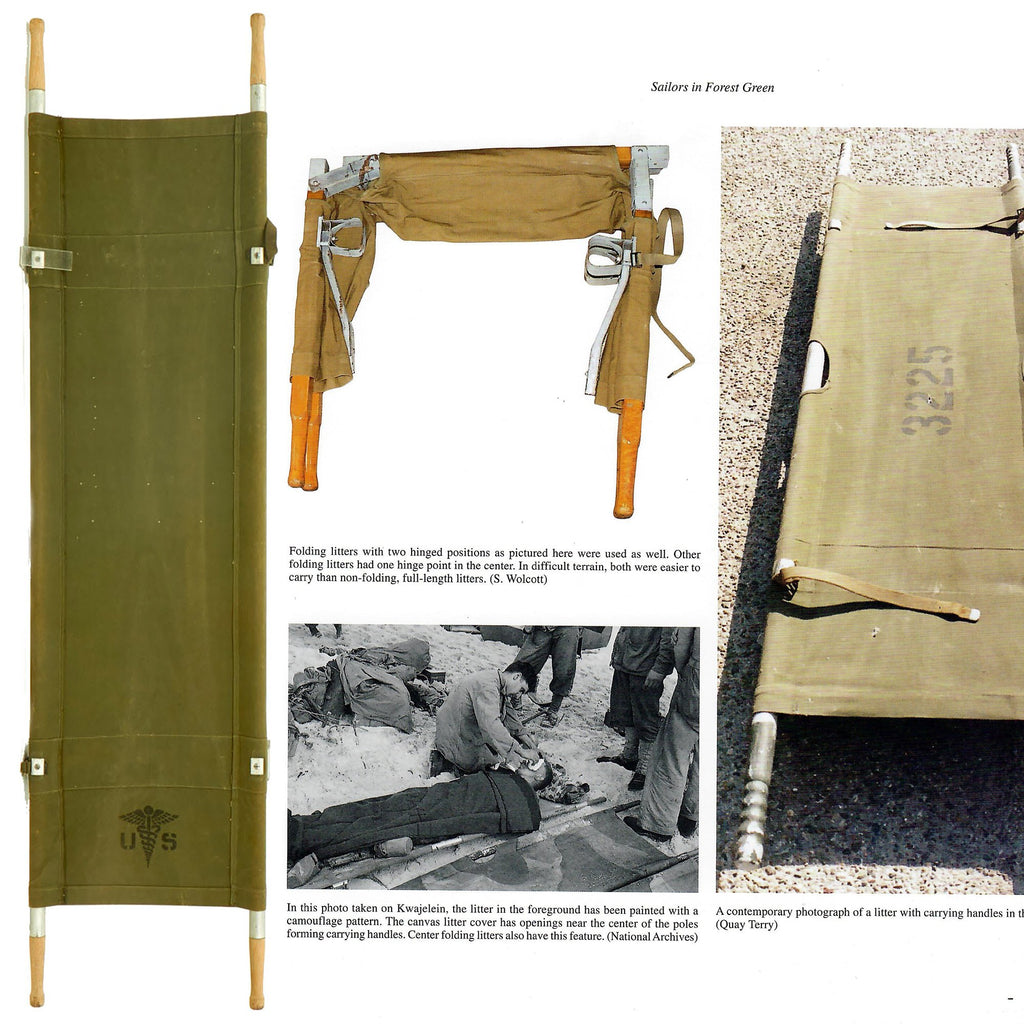 Original U.S. WWII Army Mid War Folding Litter Stretcher with Cast Aluminum Hardware - As Seen in Book Original Items