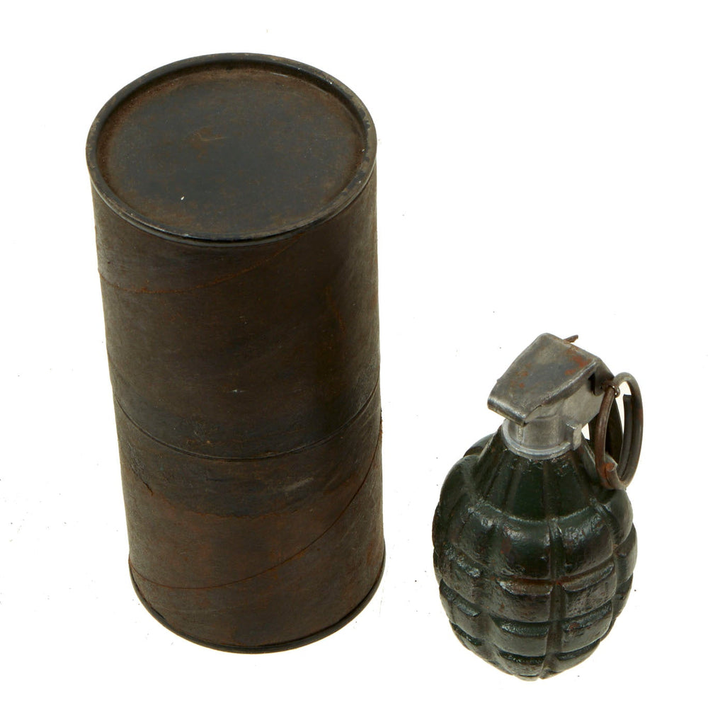 Original U.S. WWII MkII Pineapple Grenade with Cardboard Transport Canister - INERT - Original Items