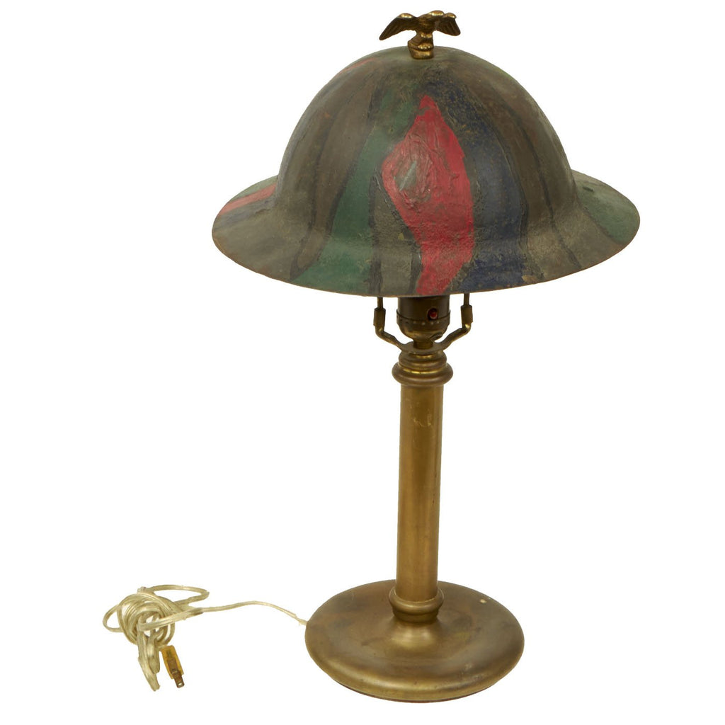 Original U.S. WWI Trench Art M1917 Camouflage Painted Helmet Lamp Original Items