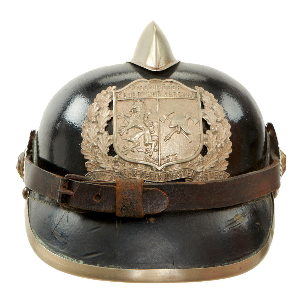 Original Imperial German Pre WWI  Nassau Fire Brigade Association Leather Helmet Original Items