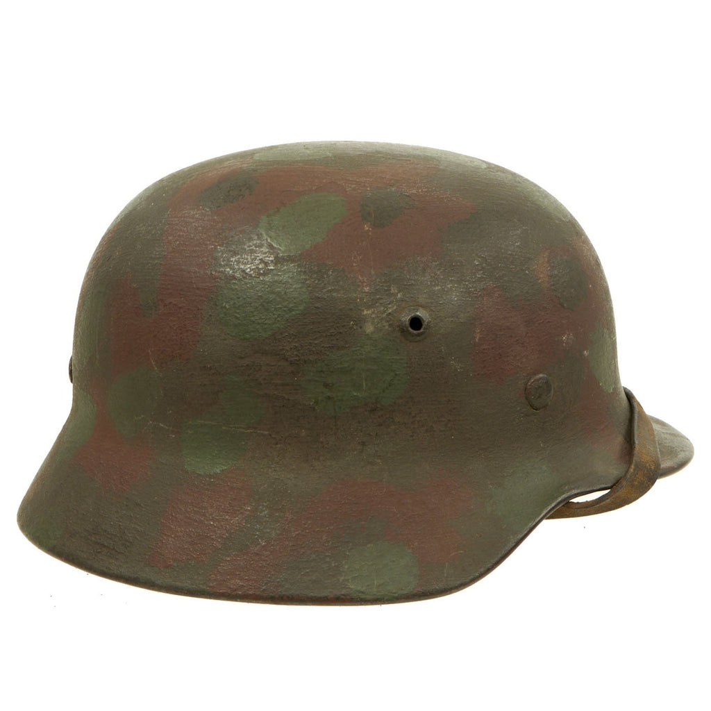 Original German WWII Named "Pea Dot" Camouflage M35 Helmet with 59cm Liner & Chinstrap - stamped EF66 Original Items