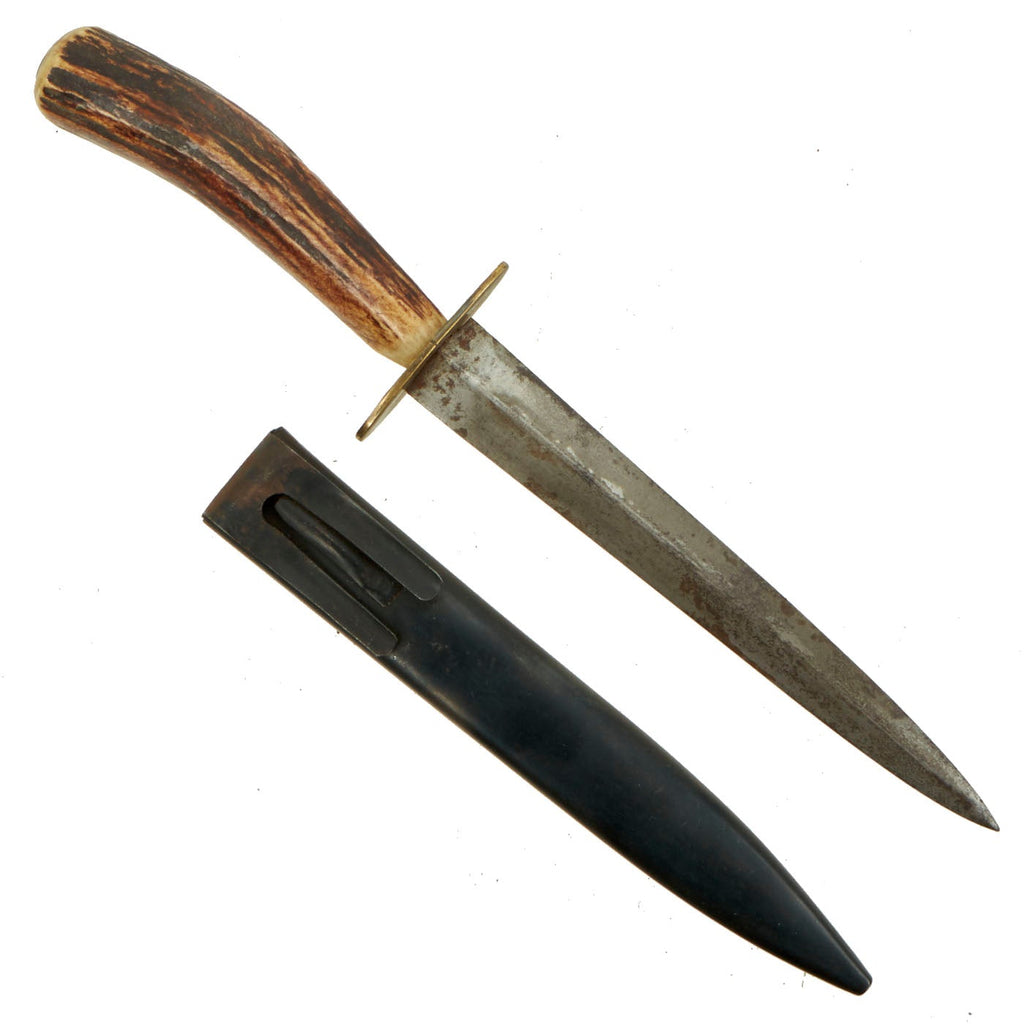 Original WWII Custom Trench/Boot Knife with Antler Grip - Fairbairn Sykes 3rd Pattern Style Blade Original Items