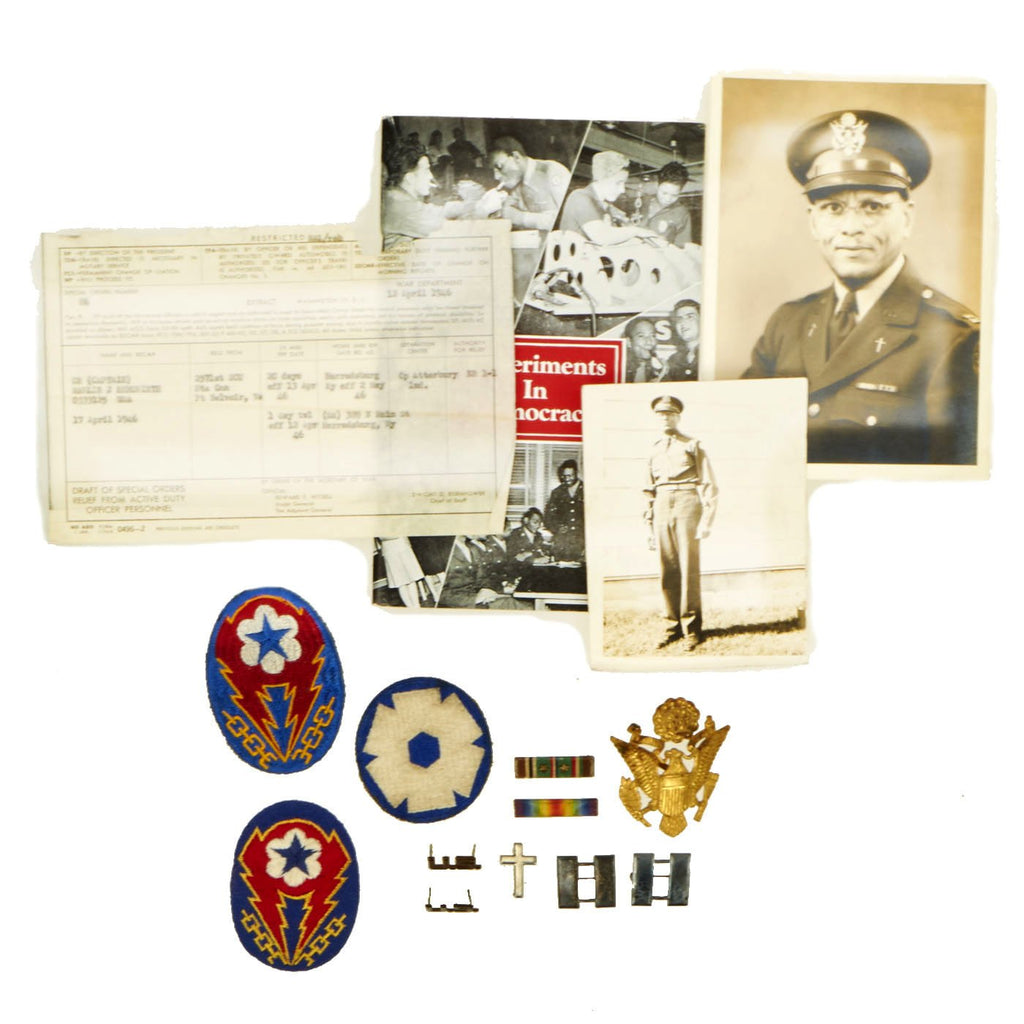 Original WIWII Chaplain Captain Marlin Hendrieth Insignia Document and Photo Grouping Original Items