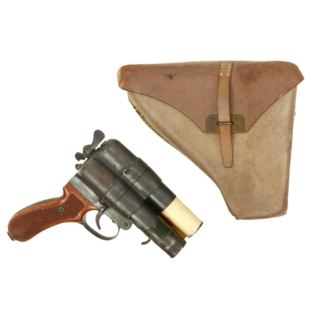 Original Japanese WWII Imperial Navy Three Barrel Flare Signal Pistol Serial 1251 with Leather Holster Original Items