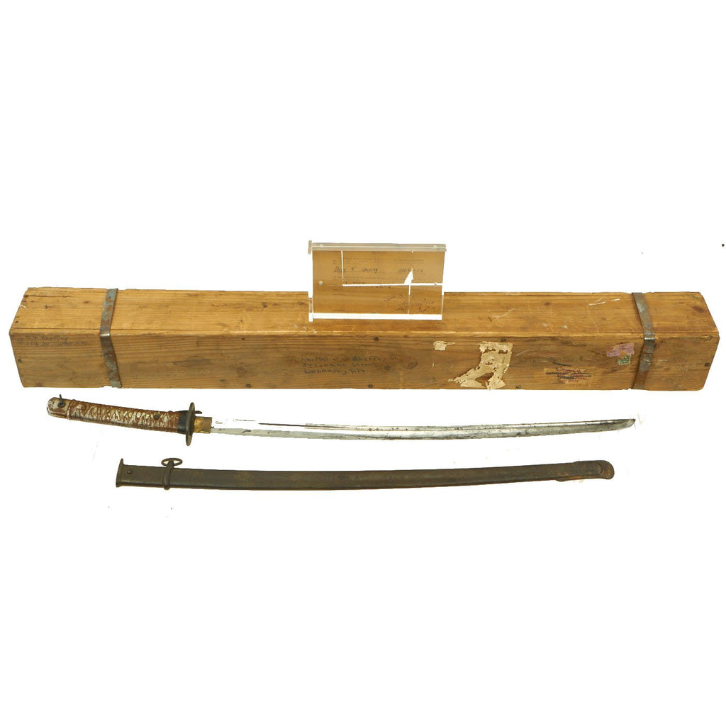 Original WWII Japanese Army Type 95 NCO Katana Sword in Named Bring Back Crate with Document Original Items