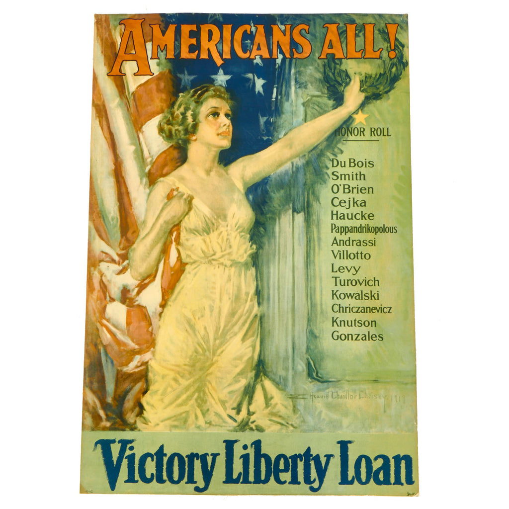 Original U.S. WWI Large “Americans All” Honor Roll Victory Liberty Loan Poster - 40” x 26 ½” Original Items