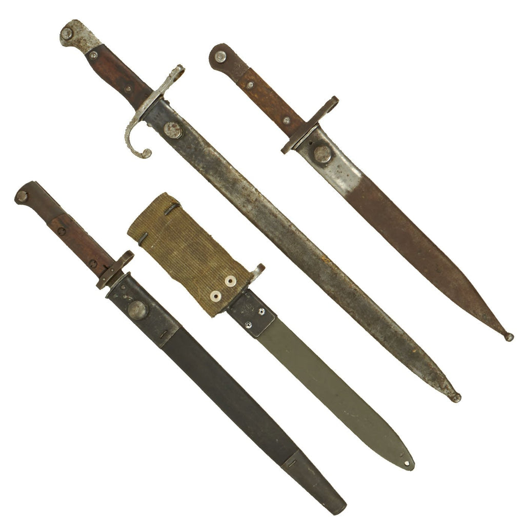 Original 19th & 20th Century Lot of 4 European Bayonets with Scabbards - Various Countries Original Items