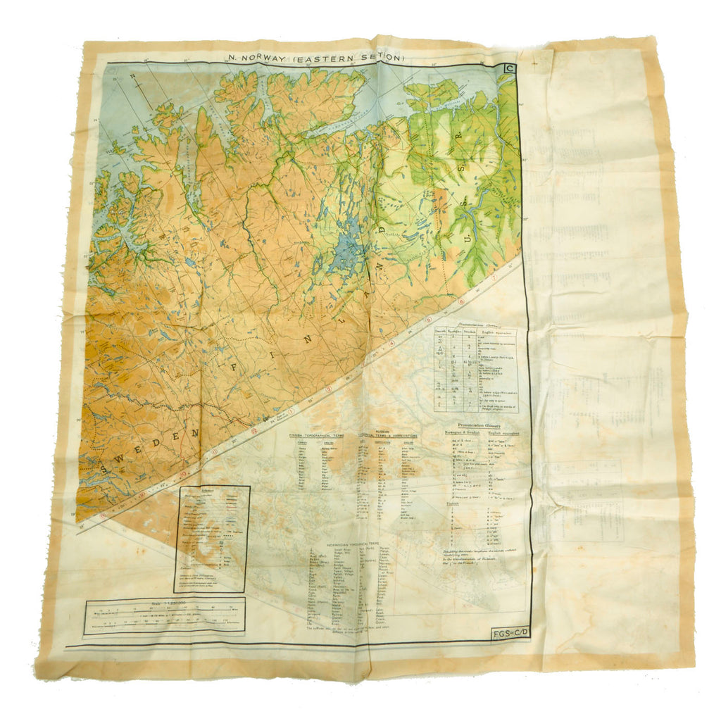 Original U.S. WWII Silk Escape and Evasion Map of Northern Norway (Eastern & Western Sections) C and D - 18” x 19” Original Items