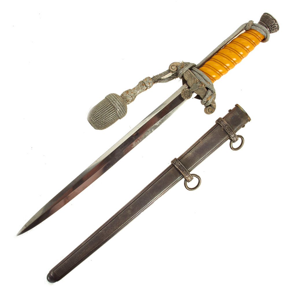 Original WWII German Army Heer Officer Dagger by Tiger with Portepee and Scabbard Original Items