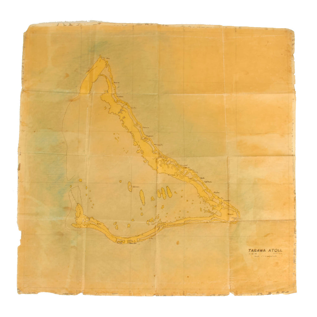 Original U.S. WWII Hand Drawn Map of Tarawa Atoll Dated 1944 - 26” x 25 ½” Original Items