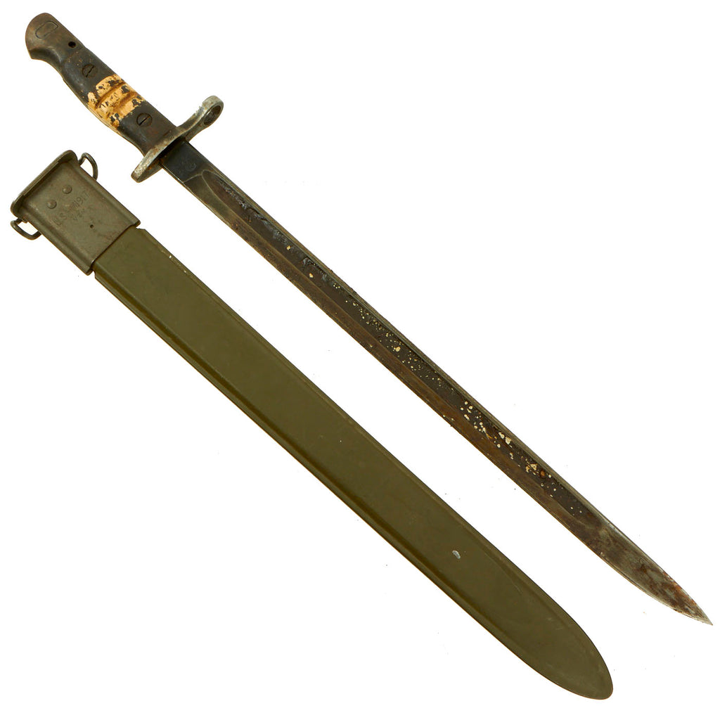 Original U.S. WWI M1917 Enfield Rifle Bayonet by Winchester with WWII Fiberglass Scabbard for Trench Shotgun Original Items