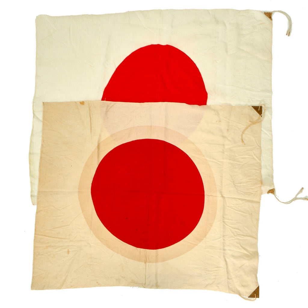 Original Japan WWII Era Japanese Hinomaru Flag Lot of 2 - 33 ½” x 28” & 38” x 29” Original Items