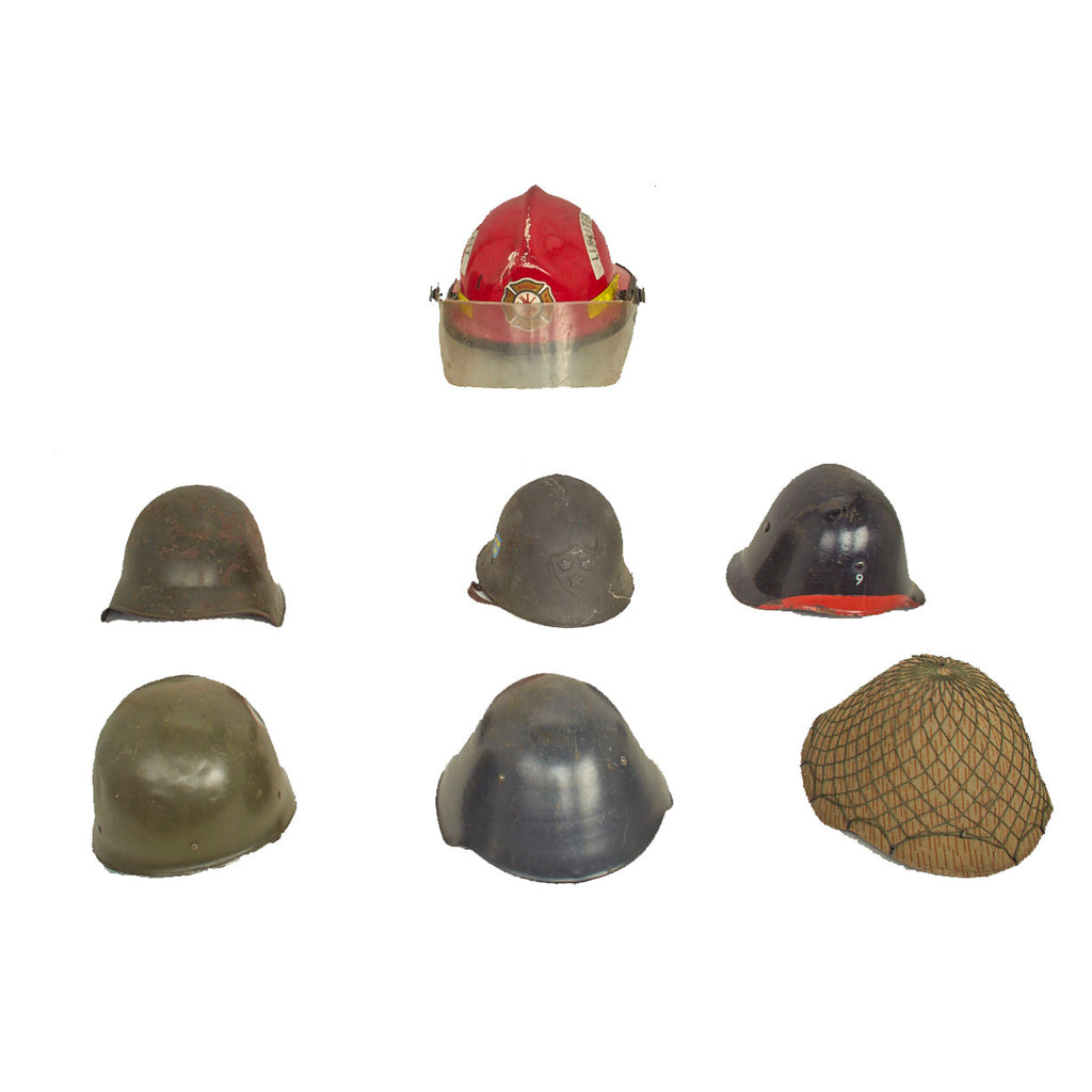 Original WWII and Post War Military and Fire Service Helmet Lot - 7 Items Original Items