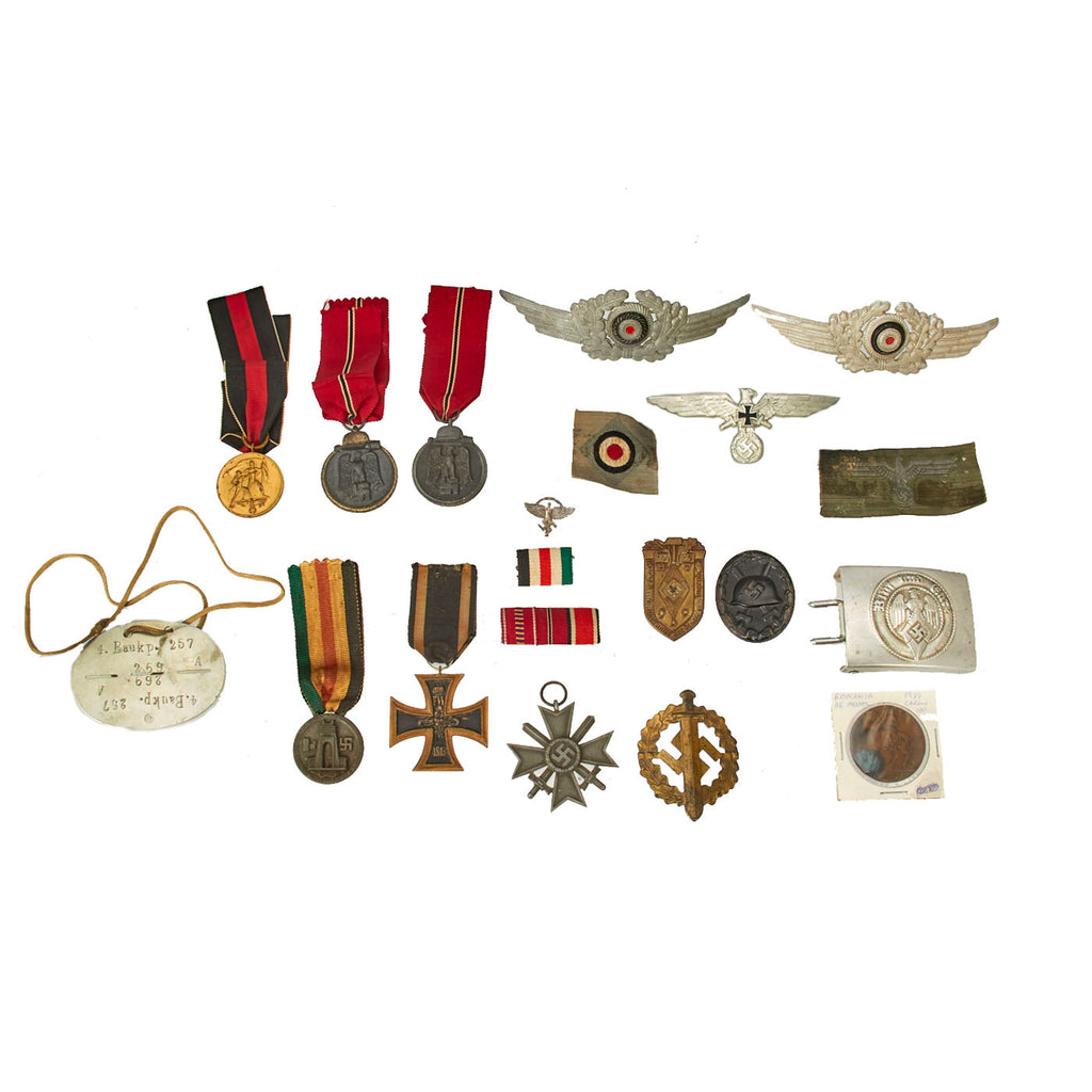 Original German WWI & WWII German Medal, Ribbon and Buckle Lot - 20 Items Original Items