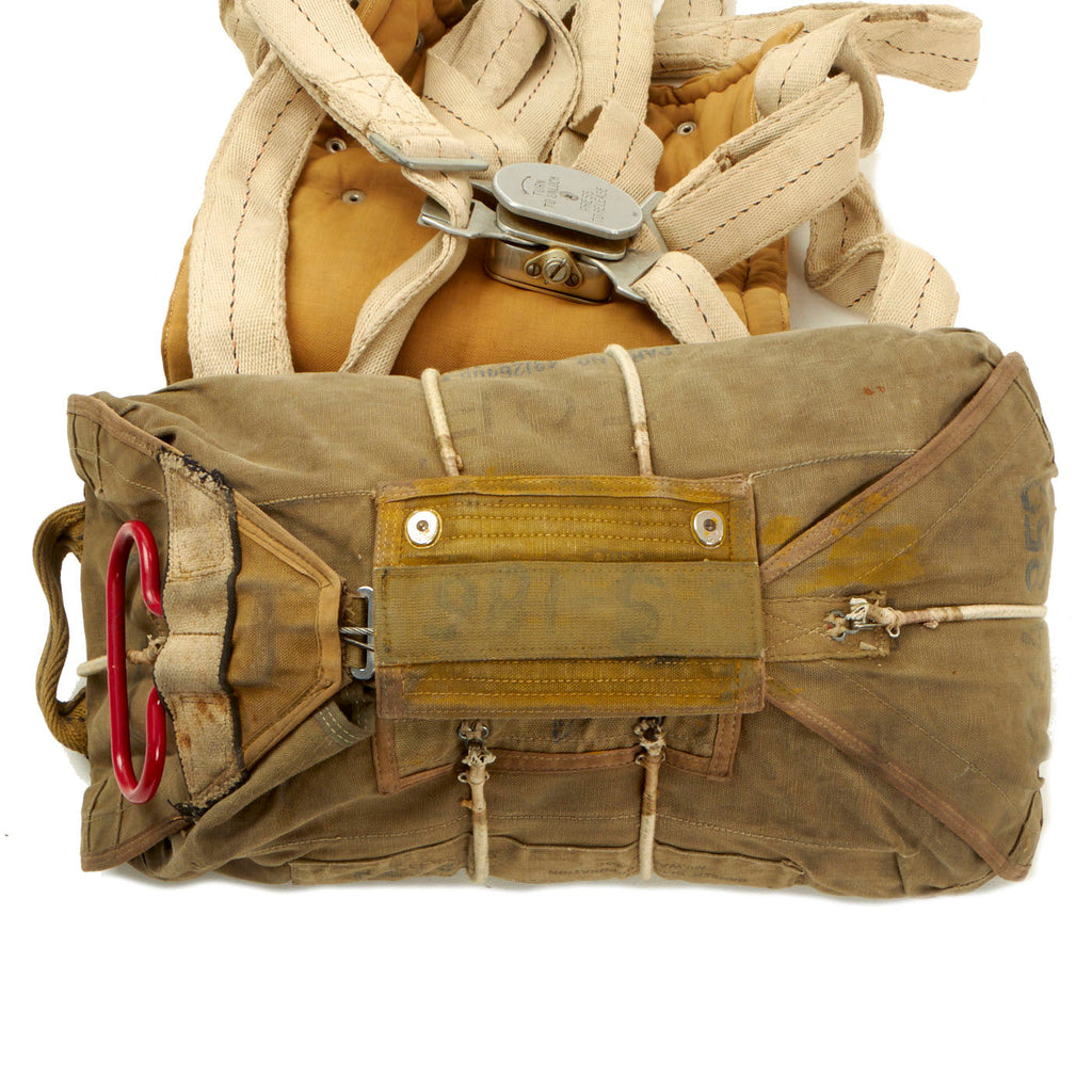 Original British WWII RAF Observer Pilot's Irvin Parachute Harness With American Type A-3 Reserve Chute - Dated 1943 Original Items