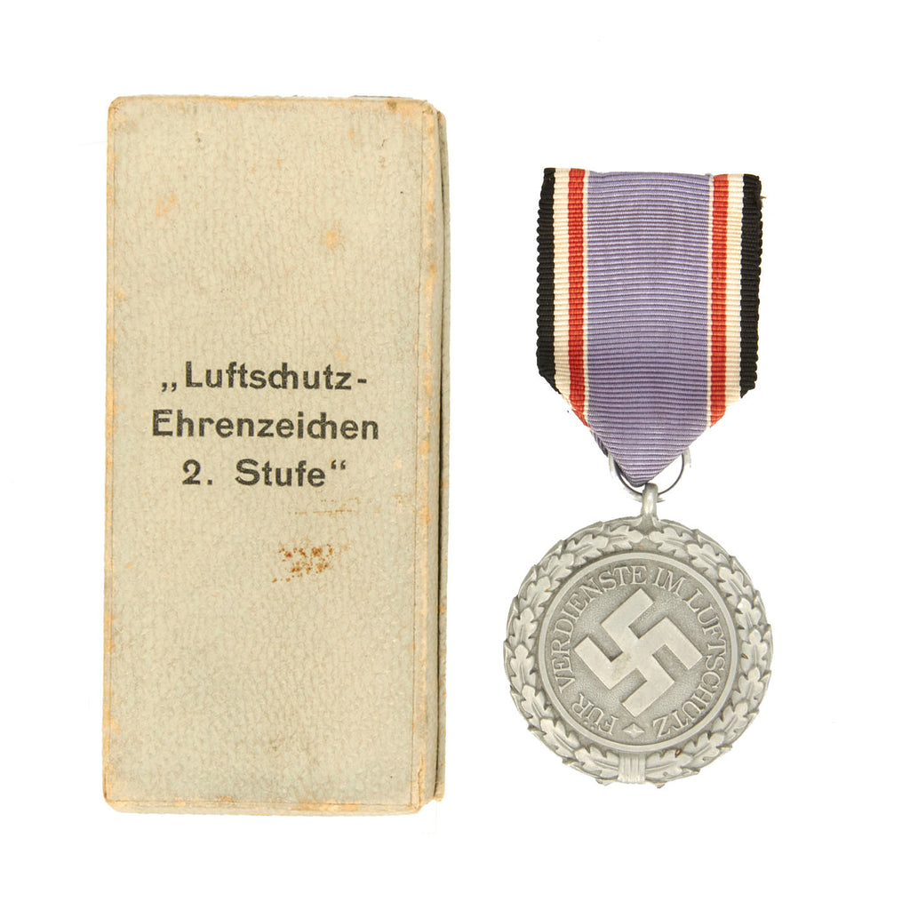 Original German WWII RLB Luftschutz Air Defense Honor Medal 2nd Grade with Ribbon in Box Original Items