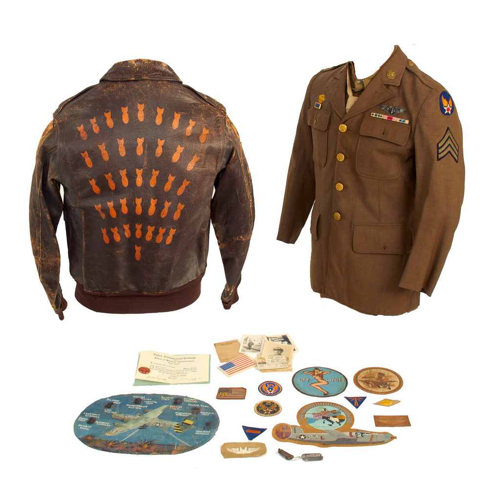 Original U.S. WWII 344th Bomb Squadron, 98th Bombardment Group Painted and Patched A-2 Jacket Grouping - Air Medal Recipient Sergeant Elton Bean Original Items