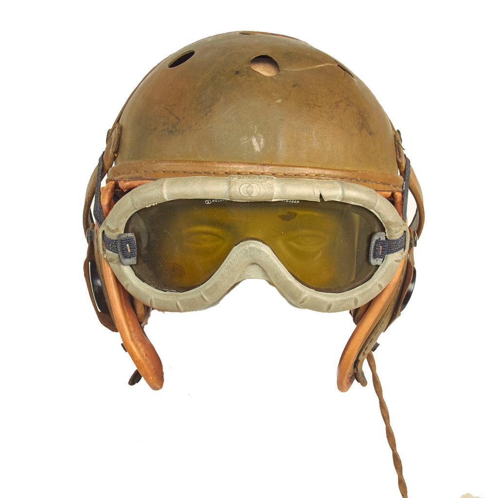 Original U.S. WWII M38 Tanker Helmet by Rawlings with Type ANB-H-1 Earphones and Polaroid Goggles Original Items