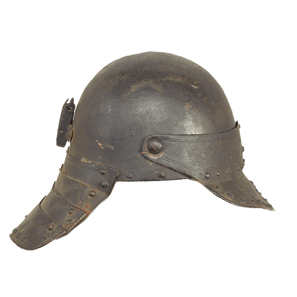 Original British 17th Century English Civil War Harquebusier Cavalry Lobster-Tailed Pot Helmet - Circa 1640 Original Items