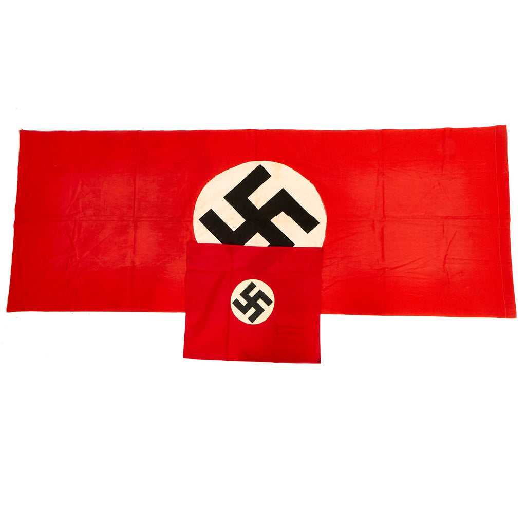 Original German WWII NSDAP Political Flag Set - 79" x 31" Large Banner & 18" x 22" Small Flag Original Items