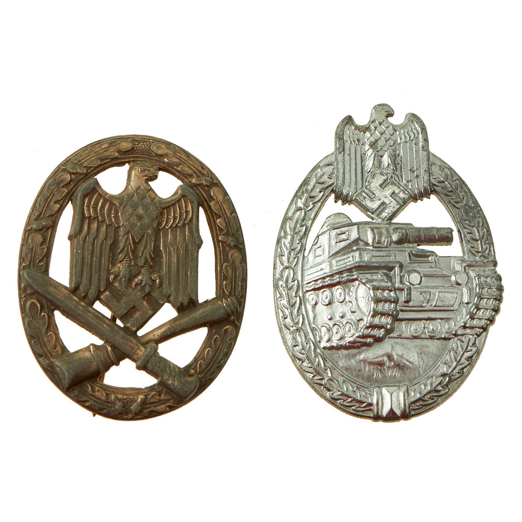 Original Set of Two German WWII Badges - (1) Panzer Assault Tank Badge & (1) General Assault Badge Original Items