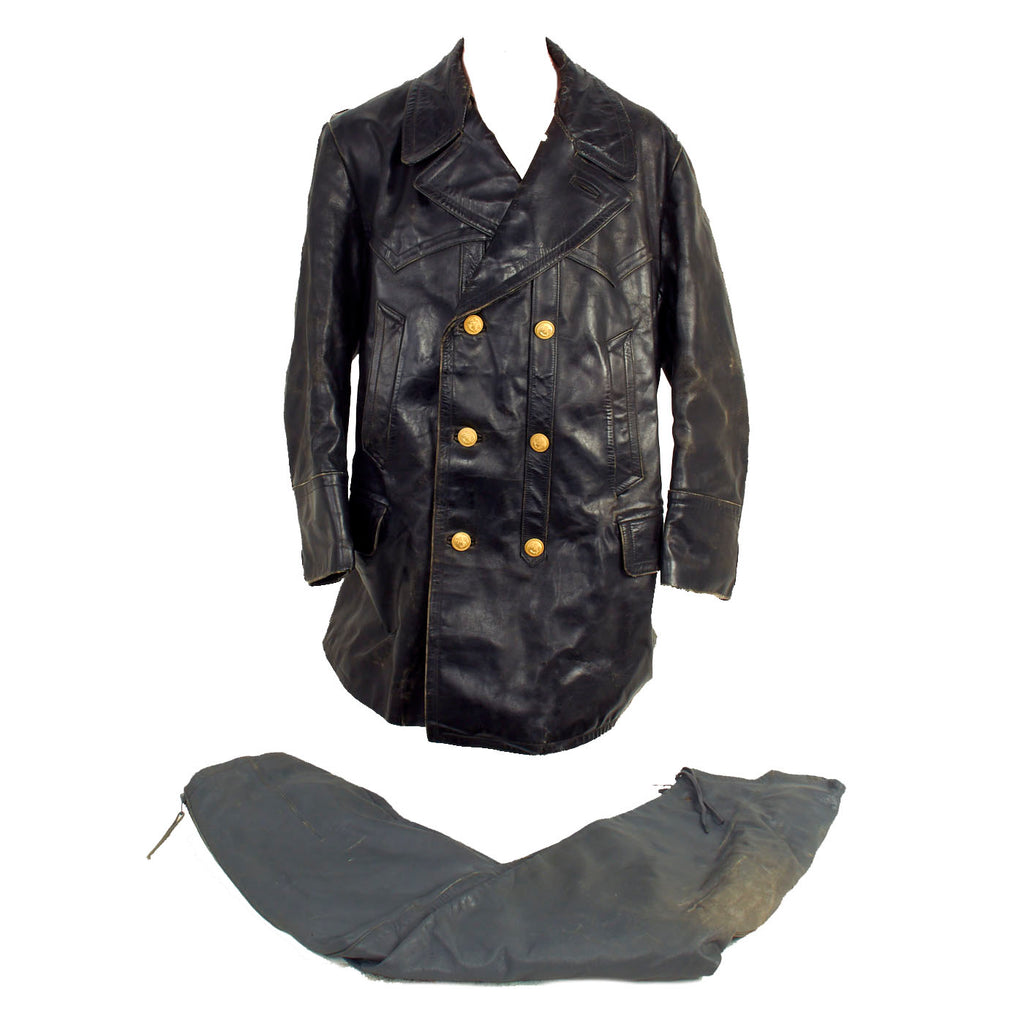 Original German Kriegsmarine U-Boat Double Breasted Leather Jacket and Trouser Set Original Items