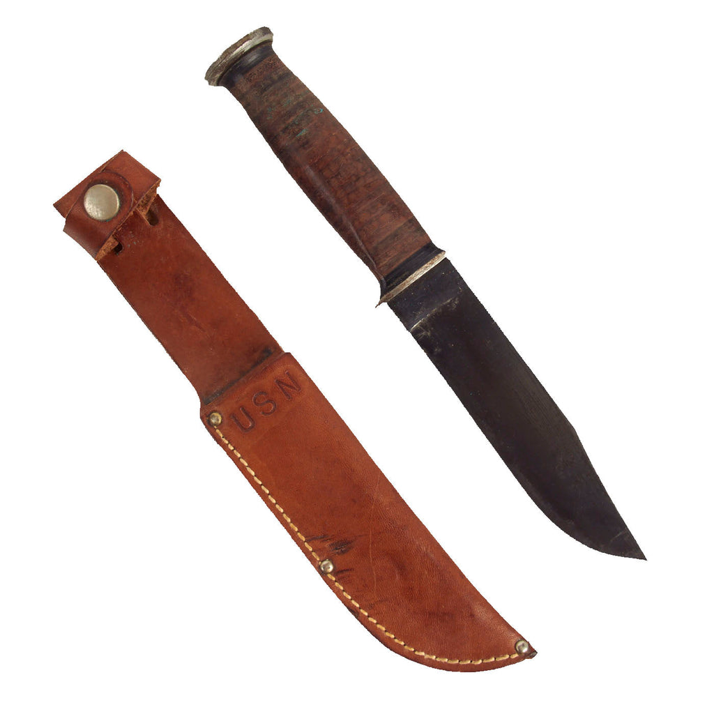 Original WWII U.S. Navy "KA-BAR" Mark 1 Fighting Knife by Union Cutlery with USN Leather Scabbard Original Items