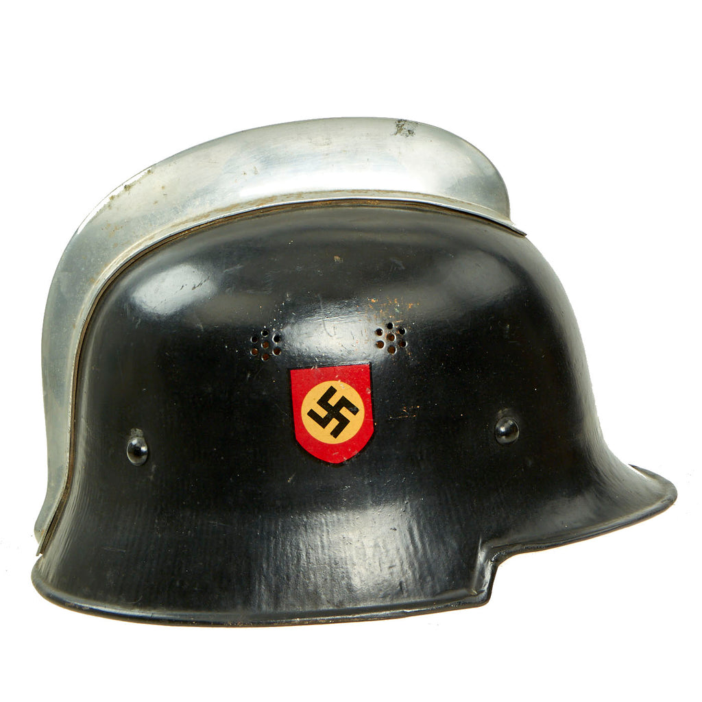 Original German WWII M34 Square Dip Fire Protection Police Helmet with Double Decals & Comb - Feuerwehr Original Items