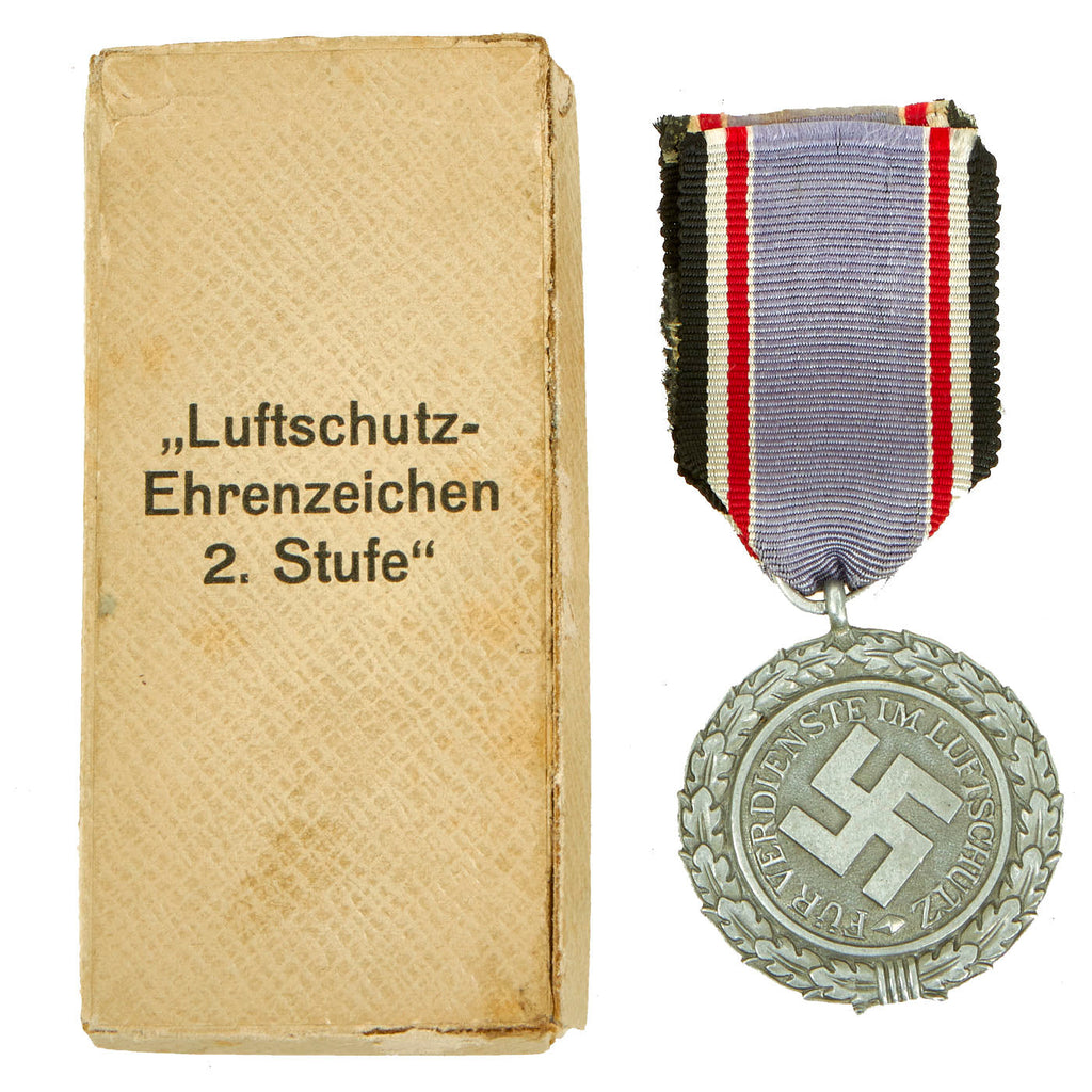 Original German WWII RLB Luftschutz Air Defense Honor Medal 2nd Grade with Ribbon in Box Original Items