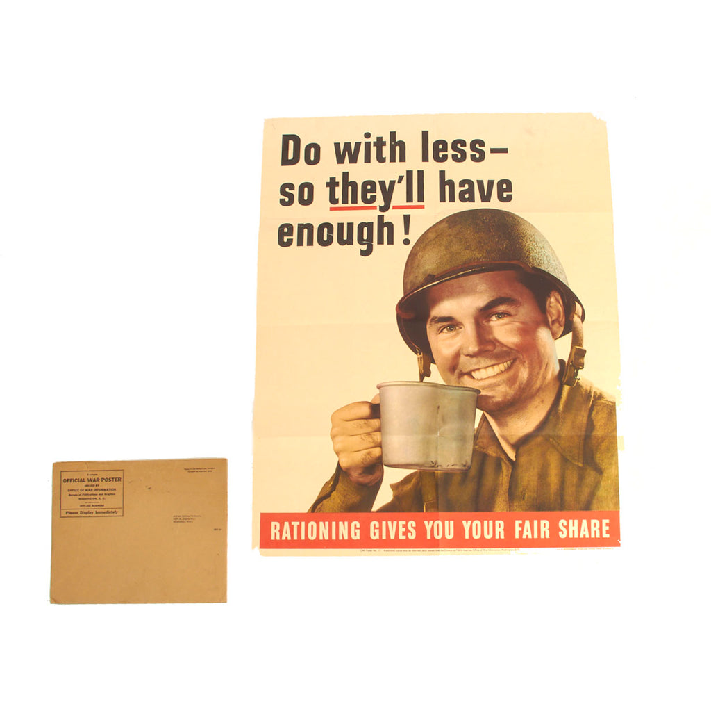 Original U.S. WWII Rationing Propaganda Poster “Do with less” WITH Original Shipping Envelope From The Office of War Information - 28” x 22” Original Items