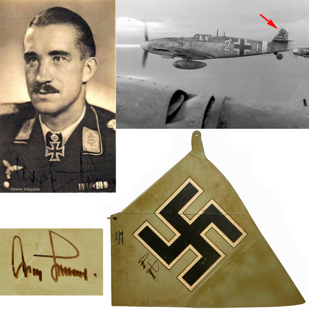 Original German WWII Messerschmitt Me 109 Tail Fin Assembly Signed by Ace Pilot and Luftwaffe General Adolf Galland Original Items