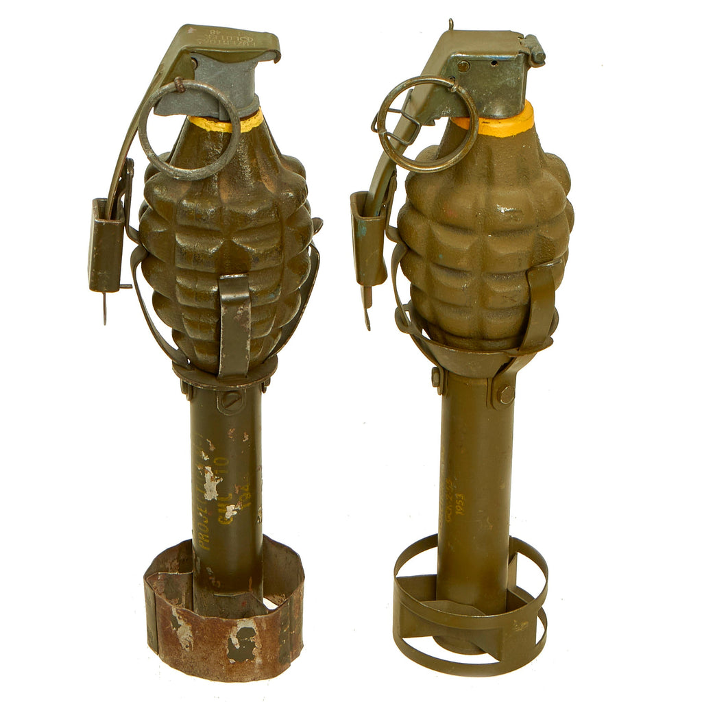 Original U.S. WWII & Korean War MkII RFX M21 Pineapple Grenade With 1944 and 1953 Dated M1 Rifle Grenade Adapters Original Items