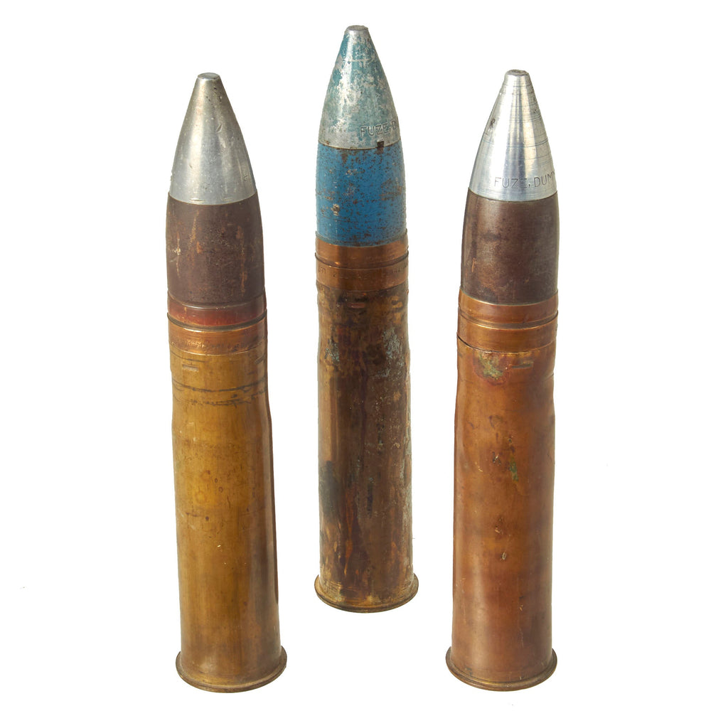 Original U.S. WWII Lot of (3) 1941 Dated 37mm M55A1 Inert Dummy Rounds With M50 Dummy Fuze Original Items