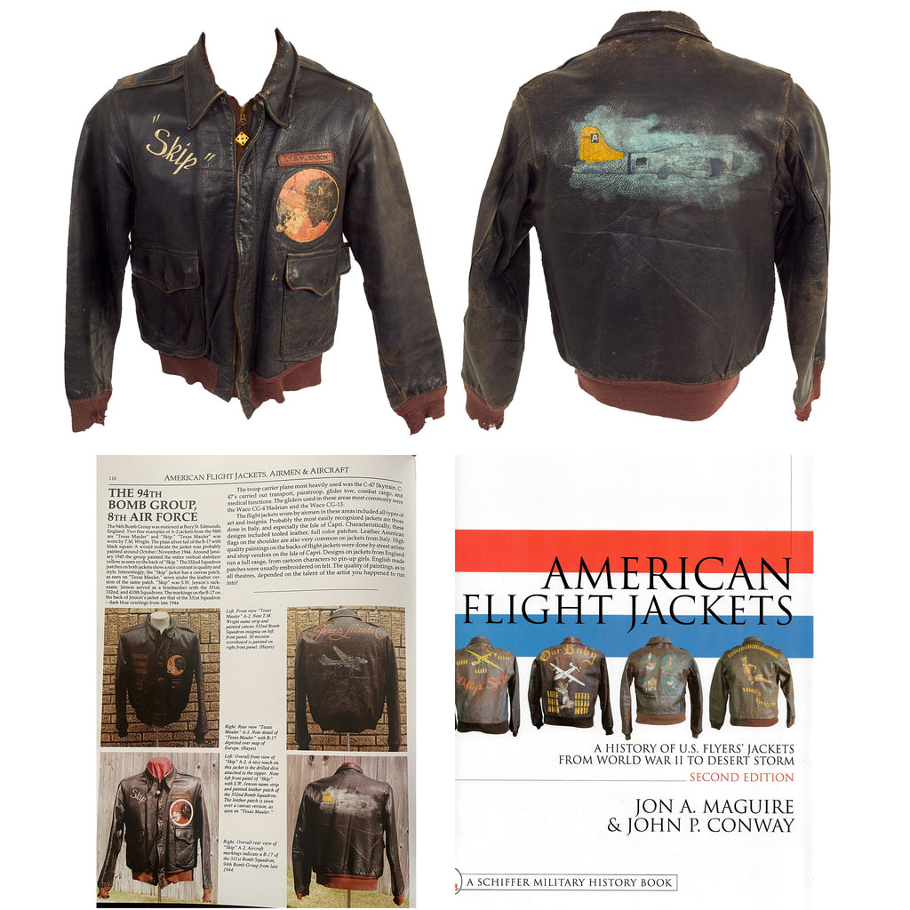 Original U.S. WWII Named 8th Air Force 332nd Bomb Squadron Painted A-2 Flight Jacket 1st S. W. Jenson - Featured in Book American Flight Jackets, Airmen & Aircraft Original Items