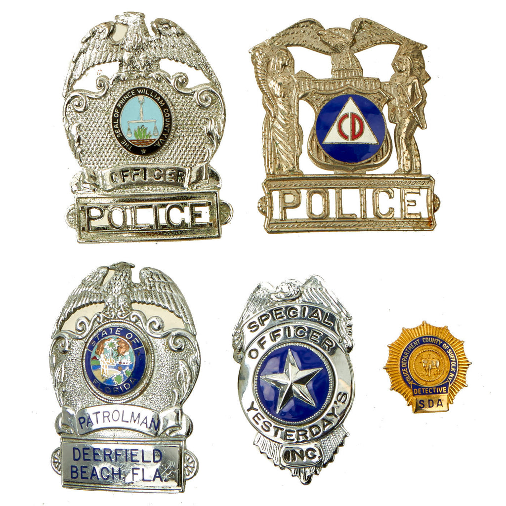 Original U.S. Civil Defense, Law Enforcement and Security Guard Cap Badge Collection - 5 Items Original Items