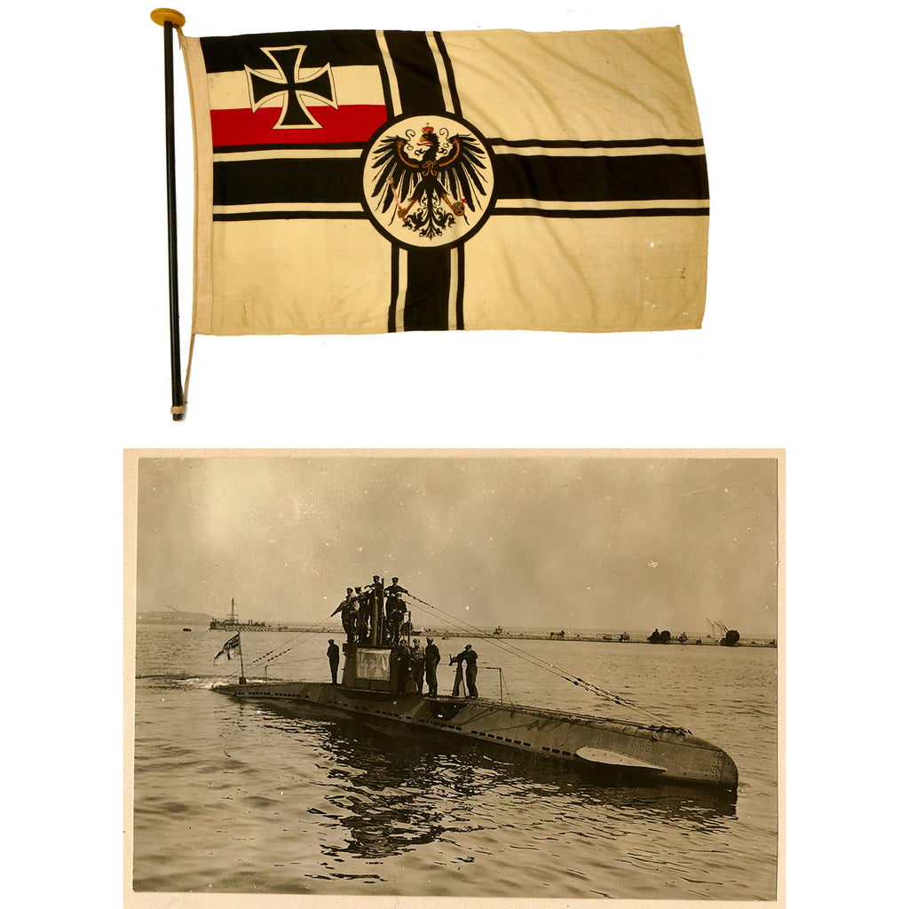 Original Imperial German WWI Kaiserliche Marine 3’x5’ Reichskriegsflagge War Ensign Battle Flag With Pole - Removed From U-Boat Original Items