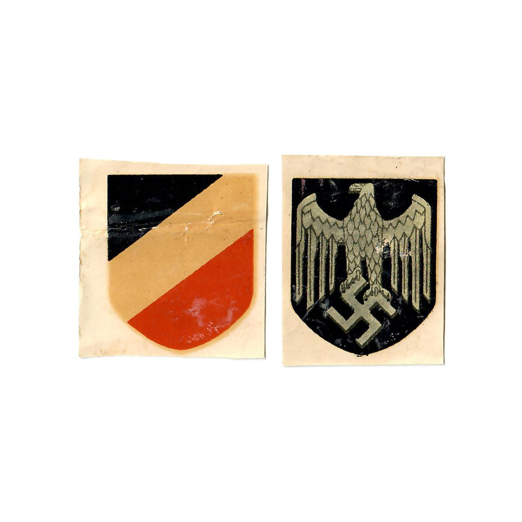 Original German WWII Heer Army Unissued Helmet Decal Set - Silver Wehrmacht Eagle & National Colors Decals Original Items