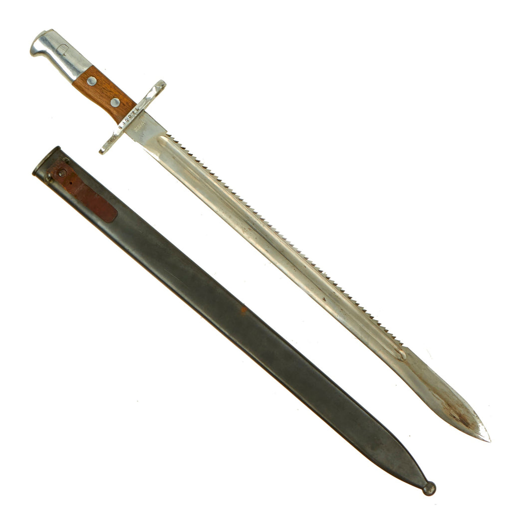 Original WWII Unissued Swiss Model 1914 Pioneer Sawback Sword Bayonet by Elsener with Scabbard Original Items