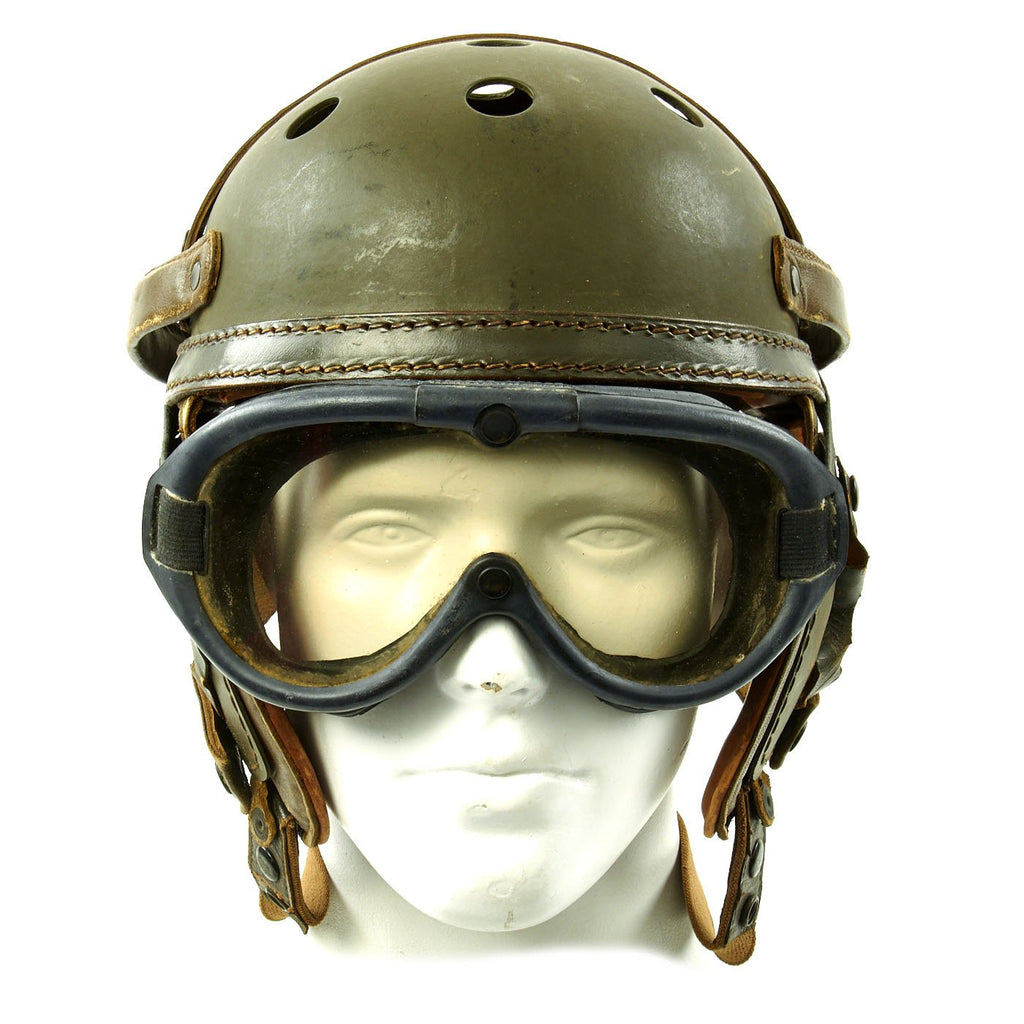 Original U.S. WWII M38 Tanker Helmet by Sears Saddlery Co. with M-1944 Polaroid Goggles - Size 7 1/4 Original Items