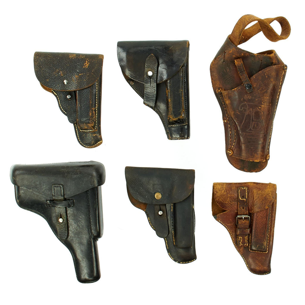 Original German WWII Set of Five Officer Leather Holsters and Magazines - 7.65mm and STAR Original Items